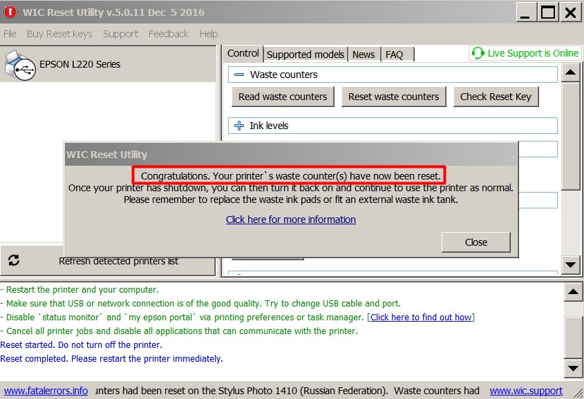 Reset Epson ET 2820 Wicreset Key 